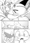  blush bodily_fluids comic drooling duo female hi_res holding_face japanese_text kissing legendary_pok&eacute;mon male male/female mew monochrome nettsuu nintendo pok&eacute;mon pok&eacute;mon_(species) saliva saliva_string tears text translation_request victini video_games 