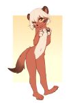 2022 anthro blep brown_body brown_fur digital_media_(artwork) dipstick_tail featureless_crotch fur gradient_background hair looking_at_viewer markings navel nude simple_background solo tail_markings tongue tongue_out yshanii 