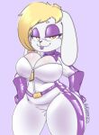  aeonspassed anthro big_breasts blonde_hair breasts broodal cleavage clothed clothing female hair hariet_(mario) hi_res lagomorph leporid mammal mario_bros nintendo purple_background rabbit simple_background solo super_mario_odyssey video_games 