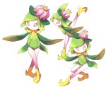  bright_pupils commentary_request dancing hisuian_lilligant korean_commentary leg_up looking_to_the_side multiple_views pink_eyes pokemon pokemon_(creature) rnehrdyd1212 simple_background white_background white_pupils 