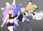  absurd_res animal_humanoid anthro blush breasts embarrassed female hi_res humanoid lagomorph lagomorph_humanoid leporid mammal mammal_humanoid morusaart muscle_tone nipples rabbit sibling sister sisters surprised_expression teporingo_(species) triplets 