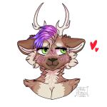  &lt;3 anthro antlers big_eyes blush blush_lines brown_body brown_fur bust_portrait capreoline cervid colored cute_expression ears_down eyeliner eyeshadow female front_view fur gradient_hair green_eyes hair heart_reaction horn hulkdragon icon looking_aside makeup mammal mohawk pivoted_ears portrait purple_hair reindeer shaded simple_background smile solo spiky_hair tan_body tan_fur veronique_(character) white_background 