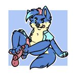  anthro backwards_hat balls bent_legs blep blue_body blue_eyes blue_fur blue_hair canid canine canis chibi claws clothed clothing collared_shirt disembodied_penis erection eye_markings eyebrows fangs feet fluffy fluffy_tail foot_fetish foot_play footjob footprint fur genitals hair hand_on_knee hand_on_leg hat head_tuft headgear headwear hindpaw legs_up looking_at_another male male/male mammal markings multicolored_hair neck_tuft onlypaws open_clothing open_shirt open_topwear outline pawpads pawprint paws penis penis_tip pink_pawpads pink_penis sex shirt simple_background simple_eyes sitting solo solo_focus spread_legs spread_toes spreading teeth thick_eyebrows toes tongue tongue_out topwear tuft two_tone_hair whisker_spots wolf yellow_body yellow_fur 