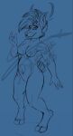  anthro antlers blue_background breasts capreoline cervid cloven_hooves featureless_crotch female full-length_portrait fur hair hooves horn humanoid_hands line_art looking_at_viewer mammal nipples nude portrait reindeer signature simple_background sketch snout solo spiky_hair storm_nightshade tail_tuft three-quarter_view tongue tongue_out tuft veronique_(character) watermark whisker_spots whiskers 