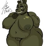  1:1 animatronic anthro belly big_butt breasts butt crossgender curvy_figure digital_media_(artwork) eye_moisturizer female five_nights_at_freddy&#039;s five_nights_at_freddy&#039;s_3 hi_res huge_butt lagomorph leporid looking_at_viewer machine mammal nipples nude overweight overweight_anthro overweight_female rabbit robot scottgames simple_background smile solo springtrap_(fnaf) themoonball thick_thighs video_games wide_hips 