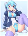  2021 blue_hair breasts cleavage cleavage_cutout clothed clothing demon dress female hair head_wings humanoid maid_headdress not_furry purple_eyes sand-rain solo wings 