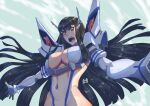  1girl 2022 absurdres bangs black_hair blue_eyes blunt_ends breasts cloud cloudy_sky feet_out_of_frame highres junketsu kapitan_gege kill_la_kill kiryuuin_satsuki large_breasts long_hair looking_down navel open_mouth outdoors outstretched_arms signature sky solo spread_arms standing stomach teeth tongue 