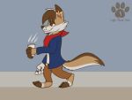 animated anthro bandanna beverage bottomwear canid canine canis clothing coffee coyote invalid_tag kerchief lightroastyote male mammal pants paws shirt solo topwear walking 