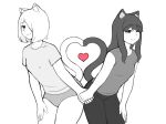  &lt;3 2022 animal_humanoid bangs blush bob_cut bottomwear cat_humanoid clothing collaborative collaborative_gesture collaborative_tail_heart dbagdraws duo felid felid_humanoid feline feline_humanoid female female/female gesture greyscale gynomorph_(lore) hair hand_holding hand_on_leg hi_res humanoid inner_ear_fluff leaning leaning_forward long_hair looking_at_viewer mammal mammal_humanoid mia_(dbagdraws) molly_(dbagdraws) monochrome nipple_outline one_eye_closed panties pants shirt simple_background tail_gesture tail_heart topwear tuft underwear white_background wink 