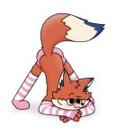  anonymous_artist anthro arm_warmers armwear blue_body blue_fur blush blush_lines canid canine clothing fox fur jack-o&#039;_pose legwear mace_wills male mammal orange_body orange_fur pink_clothing pose solo thigh_highs 