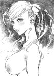  1girl azukiko blush breasts earrings greyscale jewelry long_hair monochrome nipples persona persona_5 persona_5_the_royal solo solo_focus takamaki_anne topless twintails 