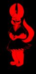  absurd_res adultpartypunch anthro black_sclera bottomwear clothing damian_(zoophobia) demon fur hair hi_res male outline red_body red_eyes red_fur simple_background skirt solo thick_thighs topwear zoophobia 