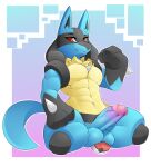  2022 anthro balls deerrobin erection genitals hi_res looking_at_viewer lucario male muscular muscular_male nintendo penis pok&eacute;ball pok&eacute;mon pok&eacute;mon_(species) posed sitting smile smiling_at_viewer solo video_games 