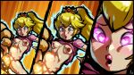  1girl blush bowser clothes_lift crown glowing glowing_eyes heart heart-shaped_pupils hetero interspecies jcm2 mario_(series) mario_strikers_charged mini_crown nipples o3o ponytail princess_peach pussy sex shirt_lift solo_focus stomach_bulge symbol-shaped_pupils vaginal 