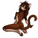  1:1 2021 absurd_res alpha_channel anthro blue_eyes brown_body brown_hair butt catalina(pintino) digital_drawing_(artwork) digital_media_(artwork) domestic_cat felid feline felis female fur hair hi_res kneeling long_hair long_tail looking_at_viewer mammal mostly_nude necktie pawpads paws pintino pinup pose shaded simple_background sitting solo surprised_expression transparent_background 