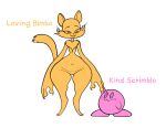  anthro clawroline claws domestic_cat duo english_text eyelashes felid feline felis female kaboozey kirby kirby_(series) leopard male mammal nintendo pantherine size_difference text video_games wide_hips 