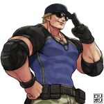  1boy clark_still gloves highres jamrolypoly jewelry military military_uniform muscular muscular_male necklace pocket salute sunglasses the_king_of_fighters the_king_of_fighters_xv uniform 