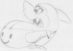  breasts clothing eyelashes female fish hanna-barbera jabberjaw jabberjaw_(character) jellystone_(hbo_max) looking_down marine monochrome non-mammal_breasts open_mouth sbshouseofpancakes semi-anthro shark sharp_teeth solo teeth tongue topwear traditional_media_(artwork) 