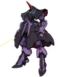  beam_saber dom five_star_stories gundam highres looking_ahead mecha mobile_suit mobile_suit_gundam nagano_mamoru_(style) no_humans one-eyed parody pink_eyes solo standing style_parody takekawa_shin thrusters white_background 