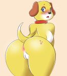  2022 anthro anus big_butt blush breasts butt canid canine canis collar digital_media_(artwork) domestic_dog female freckles genitals hi_res looking_at_viewer looking_back looking_back_at_viewer mammal martha_lorraine martha_speaks mr-shin pussy simple_background solo thick_thighs 