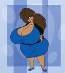  2021 anklet anthro ariel_(satsumalord) big_breasts big_butt blue_clothing blue_dress bracelet breasts brown_eyes brown_hair butt clothing curvy_figure digital_media_(artwork) dress eulipotyphlan female hair hedgehog hi_res huge_breasts huge_butt hyper hyper_breasts jacket jewelry mammal one_eye_closed satsumalord solo thick_thighs topwear voluptuous wide_hips wink 