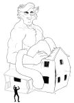  anthro building chest_tuft destruction digital_drawing_(artwork) digital_media_(artwork) felid female growth hair house larger_female looking_at_another macro male mammal monochrome muscular muscular_male nude simple_background sitting size_difference smaller_male solo tuft yelling yoozle 
