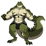  absurd_res anthro bulge claws clothed clothing crocodile crocodilian crocodylid darknaigart green_body hi_res jockstrap male muscular muscular_anthro muscular_male pecs reptile scalie simple_background solo standing tattoo topless underwear white_background 