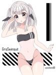  1girl black_swimsuit black_wings breasts casual_one-piece_swimsuit chiem chiem_(vtuber) covered_navel double_vertical_stripe gris_swimsuit hairband highleg highleg_swimsuit highres indie_virtual_youtuber meme meme_attire navel one-piece_swimsuit see-through see-through_swimsuit silver_hair strapless strapless_swimsuit swimsuit underboob virtual_youtuber wings 