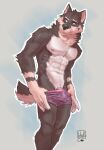  &lt;3 abs anthro blue_eyes bulge canid canine canis clothing domestic_dog genitals hi_res lion21 male mammal muscular muscular_anthro muscular_male nipples pecs penis solo underwear undressing 