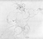  1_fang 4_fingers anthro antlers chimera clothing discord_(mlp) draconequus eyebrows fingers friendship_is_magic half-closed_eyes hasbro horn long_tail male monochrome muscular muscular_anthro muscular_male my_little_pony narrowed_eyes navel sbshouseofpancakes sketch solo traditional_media_(artwork) underwear 