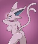  anthro big_breasts breasts butt eeveelution espeon female fur long_tail nintendo nipples pok&eacute;mon pok&eacute;mon_(species) poraka7 purple_body purple_fur side_boob solo video_games 