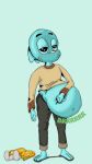  9:16 anais_watterson anthro barefoot belly big_belly blue_body bored_expression cartoon_network clothing digestion domestic_cat duo feet felid feline felis female gumball_watterson hi_res lagomorph leporid male male/female mammal oral_vore rabbit the_amazing_world_of_gumball unknown_artist unwilling_prey vore wet wet_clothing 