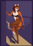  absurd_res anthro bra breasts brown_hair canid canine clothed clothing dark detailed_background evgheshkafx female fox hair hi_res high_heels legwear looking_aside mammal margarita_(evgheshkafx) pantyhose partially_clothed purple_eyes slim solo surprised_expression underwear 