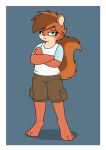 anthro bottomwear clothed clothing green_eyes hi_res looking_at_viewer mammal pants paws pencil_bolt red_beans_(pencil_bolt) red_body rodent sciurid shirt solo standing t-shirt tomboy topwear 