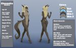  2021 absurd_res anthro blonde_hair blue_eyes breasts english_text evgheshkafx female fish hair hi_res light_brown_body long_hair looking_at_viewer marine markings model_sheet presenting sasha_akulova shark shark_tail simple_background slim solo spots spotted_markings text 