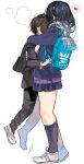  1boy 1girl araki_kanao bag black_hair blush boku_no_kokoro_no_yabai_yatsu ear_blush gakuran heart height_difference hetero hug ichikawa_kyoutarou pleated_skirt school_bag school_uniform skirt speech_bubble spoken_heart steam yamada_anna 