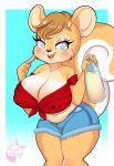  anthro areola big_breasts blue_eyes bodily_fluids bottomwear breasts brown_body brown_fur brown_hair clothed clothing cutoffs dairy_products denim denim_clothing erect_nipples eyelashes female fluffy fluffy_tail food fur hair heterochromia lactating looking_at_viewer mammal milk milk_bottle narrowed_eyes navel nipple_fetish nipples pachy_squirrel partially_clothed pinup pose purplevulpes rodent sciurid sexy_eyes shorts solo tree_squirrel wet wet_clothing wide_hips 