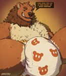  anthro bodily_fluids brown_body brown_fur clothed clothing dialogue diaper diaper_only english_text fur hi_res looking_at_viewer male mammal mostly_nude musk partially_clothed pattern_diaper reclining smelly smile solo sweat talking_to_viewer text ursid voidlesky white_body white_fur 