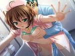  1boy 1girl blush bra breasts clothed_sex game_cg indoors lingerie nurse open_mouth sex thighhighs underwear 