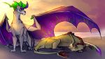  claws day detailed_background dragon duo feral horn lying mollish outside scalie sky spines western_dragon 