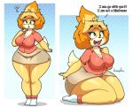  absurd_res animal_crossing anthro big_breasts bottomwear breasts canid canine canis cleavage clothed clothing derp_eyes domestic_dog female hi_res isabelle_(animal_crossing) jhenightfox mammal miniskirt nintendo panties shih_tzu skirt solo thick_thighs toy_dog underwear video_games wide_hips 