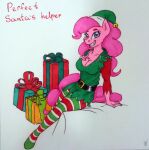  andromorph anthro blue_eyes christmas christmas_clothing clothed clothing equid equine female friendship_is_magic furrytan hair hasbro hi_res holidays horse intersex mammal marker_(artwork) my_little_pony pink_body pink_hair pinkie_pie_(mlp) pony simple_background solo traditional_media_(artwork) 