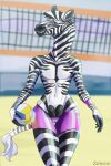  anthro equid equine female flat_chested fur hi_res looking_at_viewer mammal nipples nude simple_background smile solo striped_body striped_fur stripes teats udders zebra zebrov 