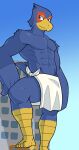  avian bird building clothed clothing falco_lombardi hi_res jrjresq macro male nintendo solo star_fox topless towel towel_only video_games white_clothing 