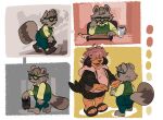  anthro barefoot bottomwear brown_body brown_fur canid canine canis clothed clothing comic domestic_dog emmett_(submarine_screw) eyewear feet footwear fur glasses grey_body grey_fur jacket male male/male mammal multicolored_body multicolored_fur overweight overweight_anthro overweight_male procyonid raccoon red_eyes robin_(submarine_screw) sandals shaggy_hair short_stack shorts submarine_screw topwear tuft two_tone_body two_tone_fur vest wide_hips yellow_sclera 