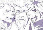  anthro barghest_(tas) blush bust_portrait eyebrows eyewear felid group hi_res hijirinoyuta lifewonders lion macan_(tas) male mammal mane monochrome monocle pantherine portrait snow_(tas) thick_eyebrows tiger tokyo_afterschool_summoners trio ursid video_games whiskers 