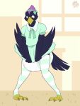  anthro avian bird blush corvid cuddlehooves diaper embarrassed gambit_(the_corvid) girly hi_res male oscine passerine solo 