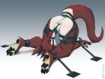  anthro autofellatio bdsm bodily_fluids bondage bound butt fur hands_tied hi_res hindpaw horn male masturbation noxu nude oral oral_masturbation paws penile penile_masturbation red_body red_fur saliva solo tied_down yellow_eyes 