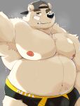  2022 absurd_res anthro armpit_hair belly bhtoss black_nose body_hair bulge clothing cute_fangs grandoroff hat headgear headwear hi_res kemono male mammal moobs nipples overweight overweight_male polar_bear solo underwear ursid ursine 