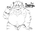  2022 anthro belly blush bulge cellphone clothing dragon_night800 eyewear glasses hi_res humanoid_hands kemono male mammal monochrome moobs navel nipples overweight overweight_male phone simple_background smartphone solo suid suina sus_(pig) underwear white_background wild_boar 